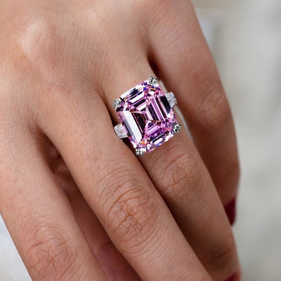 ✨Princess Cut 12CT Pink Engagement Ring✨ - Picture 1 of 5